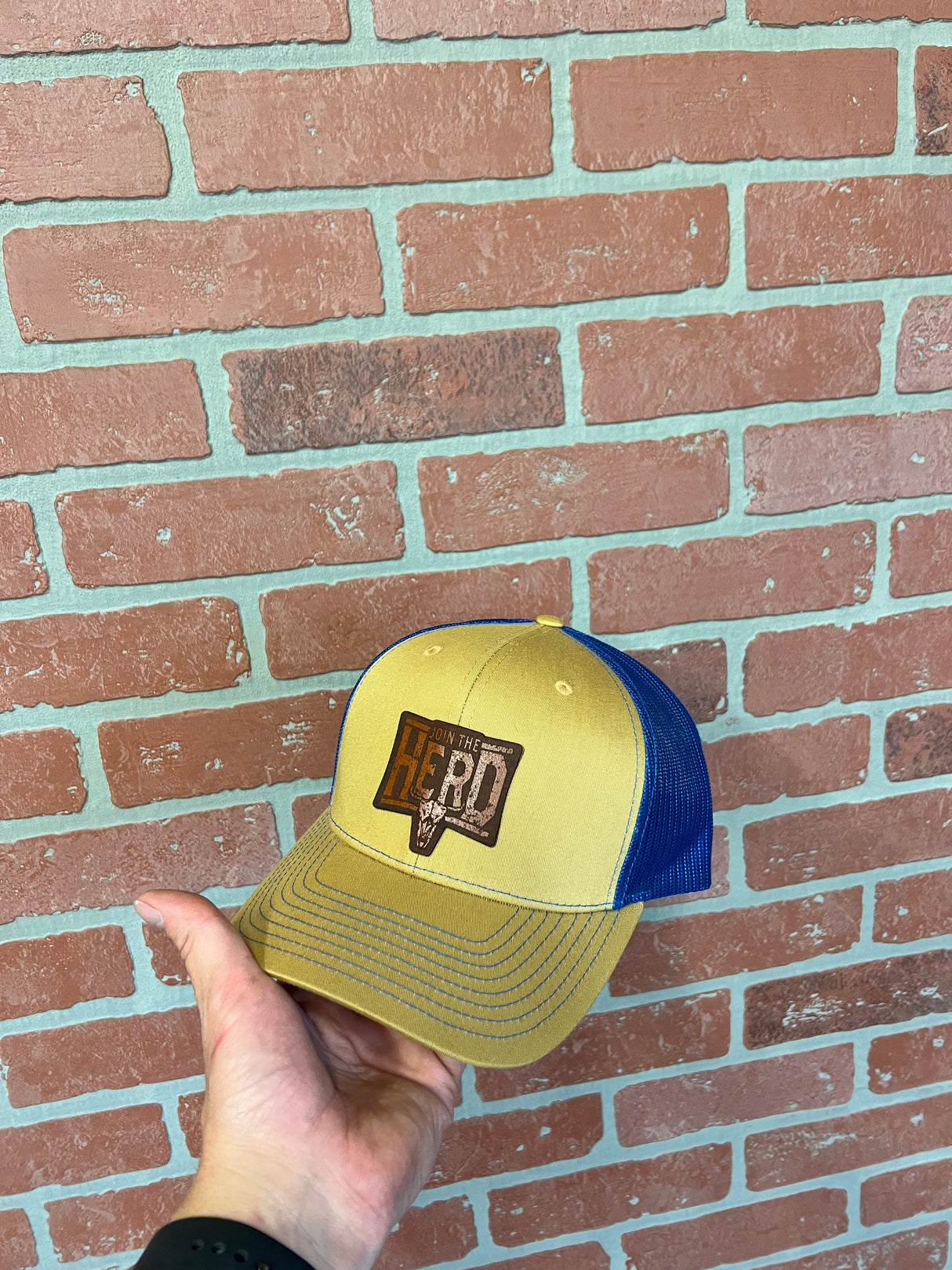 Richardson 112 Biscuit/True Blue with Join The Herd Leather Patch
