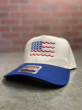 Red, white, and blue patriotic hat with a feminine design