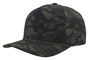Zapped Headwear 5-panel snapback in olive camo with chainlink design – Blackhawk R style, water repellent and customizable with leather patch