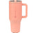 Dahlia pink HydroJug Traveler 40oz tumbler with handle and flip-top lid, double-wall insulated stainless steel, customizable with laser engraving.