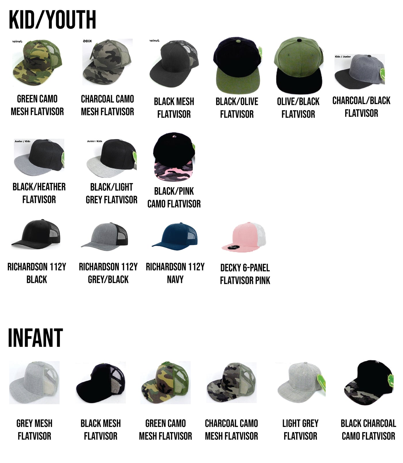 Kids and youth in stock hat options
